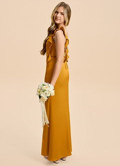 Azazie Jessamine Junior Butterscotch A-Line Ruched Stretch Satin Dress image3