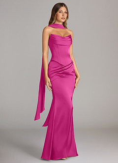 Azazie Sorrel Bridesmaid Dresses Fuchsia Mermaid Strapless Stretch Satin Convertible Dress image3