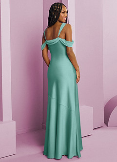 Barbie ♥ Azazie Bridesmaid Dresses Aqua Sheath Pleated Stretch Satin Dress image9