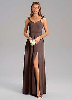 Azazie Everett Bridesmaid Dresses Ganache A-Line Stretch Satin Dress image5