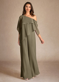 Azazie Halima vestidos de madre de la novia Vestido de Verde Sauce de Gasa de Mono/Traje de pantalón con Corte Lateral image4