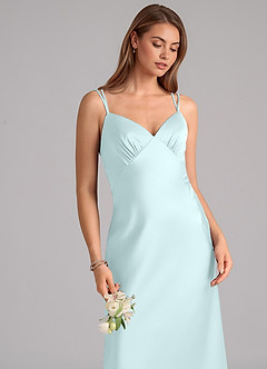 Azazie Suttona Bridesmaid Dresses Sea Glass A-Line Pleated Stretch Satin Dress image7