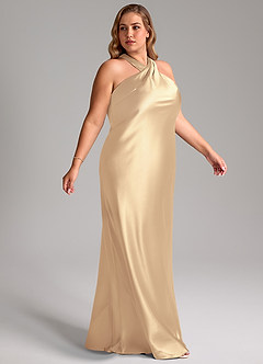 Azazie Doretta Bridesmaid Dresses Gold Mermaid Bow Metallic Satin Dress image10