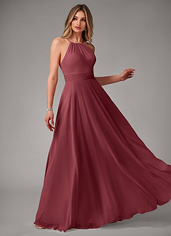 Azazie Amalia Vestidos de damas de honor Vestido de Merlot de Gasa de Corte en A con Plisado image4