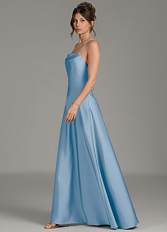 Azazie Eris Bridesmaid Dresses Powder Blue A-Line Pleated Stretch Satin Dress image5