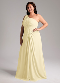 Azazie Brooke Vestidos de damas de honor Vestido de Sorbete De Limón de Gasa de Corte en A con Hombro unilateral image11