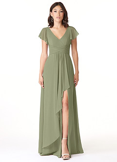Azazie Omari Robes de demoiselle d'honneur Robe Trapèze en Mousseline de soie Pistache image1