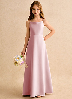 Azazie Joella Junior Formal Flower Girl Dresses Powder Pink A-Line Pleated Matte Satin Dress image6