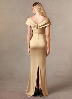 Azazie Ludlow At-home Try On Dresses Champagne Mermaid Pleated Stretch Satin Dress image4