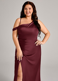 Azazie Madelyn Robes de demoiselle d'honneur Robe Sirène Convertible en Satin extensible Ue épaule Cabernet image11