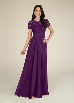 Azazie Annette Abiti per la Madre della Sposa Abito A-Line in Chiffon Pizzo Uva image3