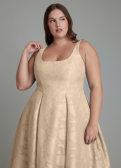 Azazie Amalie Bridesmaid Dresses Champagne A-Line Pleated Floral Burnout Dress image7