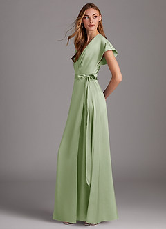 Azazie Nico Bridesmaid Dresses Dusty Sage A-Line V-Neck Stretch Satin Dress image2