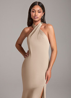 Azazie Lorena Bridesmaid Dresses Taupe Mermaid Pleated Chiffon Dress image2