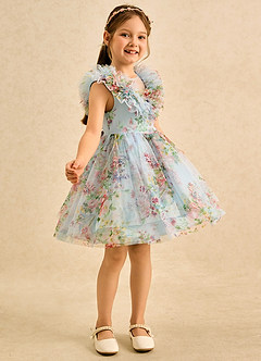 Azazie Sprinkles Flower Girl Dresses Sky Blue Ball-Gown Bow Chiffon Dress image6