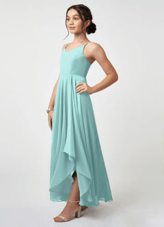 Azazie Collette Junior Aqua A-Line Ruched Chiffon Dress image3