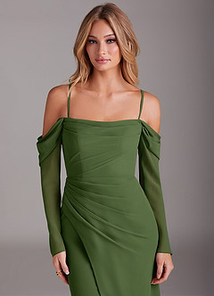 Azazie Hallie Bridesmaid Dresses Olive Mermaid Long Sleeve Chiffon Dress image2