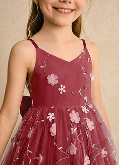 Azazie Junebug Flower Girl Dresses Pomegranate Ball-Gown Spaghetti Strap Tulle Dress image6