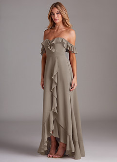 Azazie Lyra Bridesmaid Dresses Taupe A-Line Chiffon Convertible Dress image5
