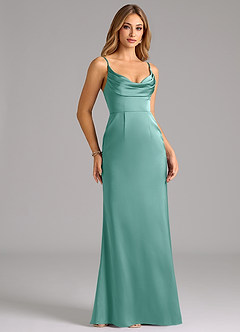 Azazie Aimee Bridesmaid Dresses Aqua A-Line Sweetheart Neckline Stretch Satin Dress image3
