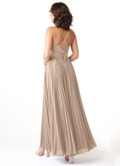 Azazie Devyn Bridesmaid Dresses Taupe A-Line Corset Chiffon Dress image4