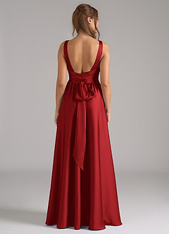 Azazie Kora Bridesmaid Dresses Pomegranate A-Line Pleated Stretch Satin Dress image5