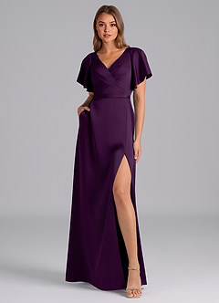 Azazie Ambrosia Bridesmaid Dresses Grape A-Line Pleated Stretch Satin Dress image6