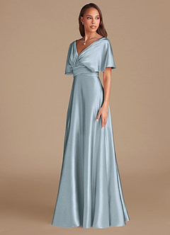 Azazie Pamela Bridesmaid Dresses Dusty Blue A-Line Pleated Metallic Satin Dress image4