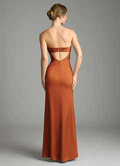 Azazie Leonis Bridesmaid Dresses Cinnamon Mermaid Pleated Stretch Satin Convertible Dress image2