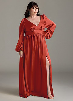 Azazie Norah Robes de demoiselle d'honneur Robe Trapèze en Satin extensible Rouille image9