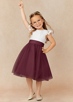 Azazie Vetty Flower Girl Dresses Ivory Cabernet A-Line Lace Tulle Dress image1