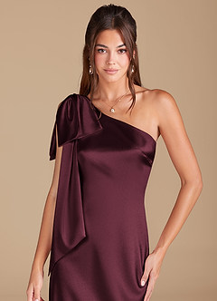 Azazie Capri Bridesmaid Dresses Cabernet Sheath One Shoulder Metallic Satin Dress image5