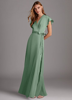 Azazie Nico Bridesmaid Dresses Matcha A-Line V-Neck Stretch Satin Dress image4