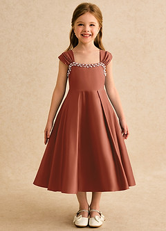 Azazie Yosemite Flower Girl Dresses Auburn Ball-Gown Sweetheart Neckline Matte Satin Dress image4
