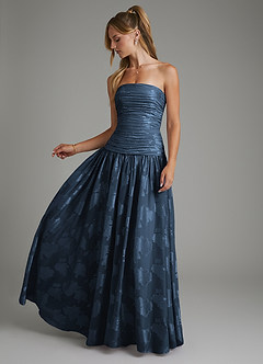 Azazie Remy Vestidos de damas de honor Vestido Azul Marino Oscuro de Jacquard floral desgastado de Línea A con Palabra de honor image5