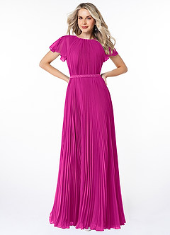Azazie Kara Modest Bridesmaid Dresses A-Line Pleated Chiffon Floor-Length Dress image7