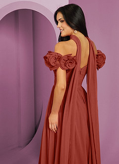 Barbie ♥ Azazie Brautjungfernkleider Wandelbar A-Linie Schulterfrei Chiffon Kleid Terrakotta image7