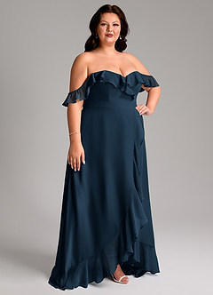 Azazie Lyra Robes de demoiselle d'honneur Robe Trapèze Convertible en Mousseline de soie Bleu Marine Foncé image13