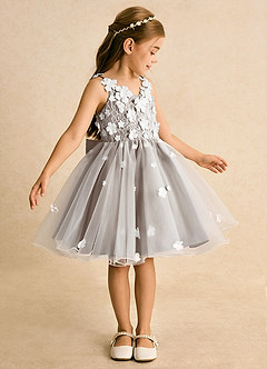 Azazie Junebug vestidos de niña de las flores Vestido de Marfil Taupe de Tul de Princesa con Encaje image4