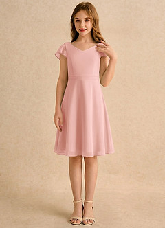Azazie Narin Girls Formal Flower Girl Dresses Rosette A-Line with Sleeves Chiffon Dress image4