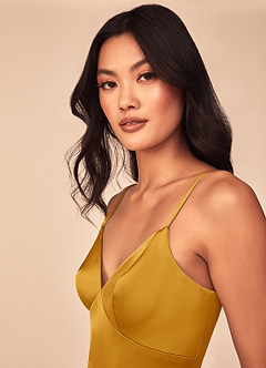 Azazie Dottie Brautjungfernkleider A-Linie Stretch-Satin Kleid Butterscotch image6