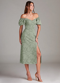 Azazie Evalina Bridesmaid Dresses Agave Sheath Floral Burnout Dress image3