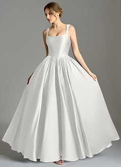 Azazie Verina Brautjungfernkleider A-Linie Plissee Stretch-Satin Kleid Weiß image4