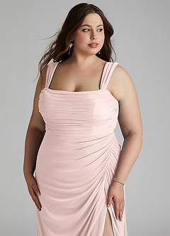 Azazie Jesaphine Bridesmaid Dresses Blushing Pink Sheath Ruched Mesh Dress image11
