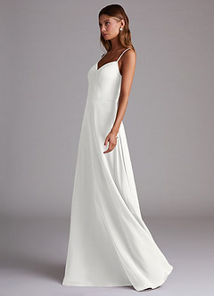 Azazie Marley Robes de demoiselle d'honneur Robe Trapèze Convertible en Mousseline de soie Épaule décolletée Blanc image6