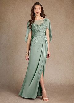 Azazie Hera Mother of the Bride Dresses Agave A-Line Lace Stretch Satin Dress image4