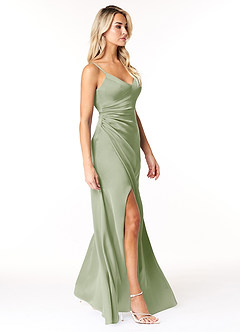 Azazie Marchella Robes de demoiselle d'honneur Robe Trapèze en Satin extensible Corset Vert Sauge image5