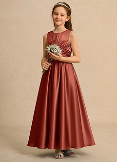 Azazie Ducky Girls Formal Flower Girl Klänningar Klä A-Line i Stretch Satin Plisserad image5