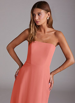 Azazie Wren Bridesmaid Dresses Salmon Pink A-Line Side Slit Chiffon Convertible Dress image5