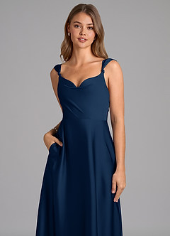 Azazie Beatrice 신부 들러리 드레스 A라인 스윗하트 네크라인 스트레치 새틴 바닥 길이 드레스 image7